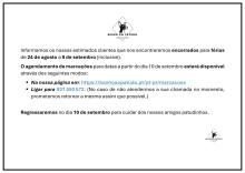 Encerramento para férias - 24 de agosto a 9 de setembro